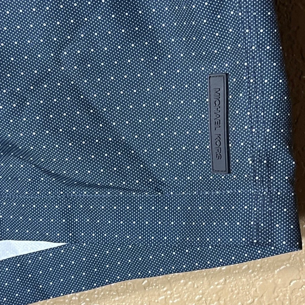 Michael Kors Men Swim Trunks Navy Blue Polka Dot Drawstring Elastic Waist Size M